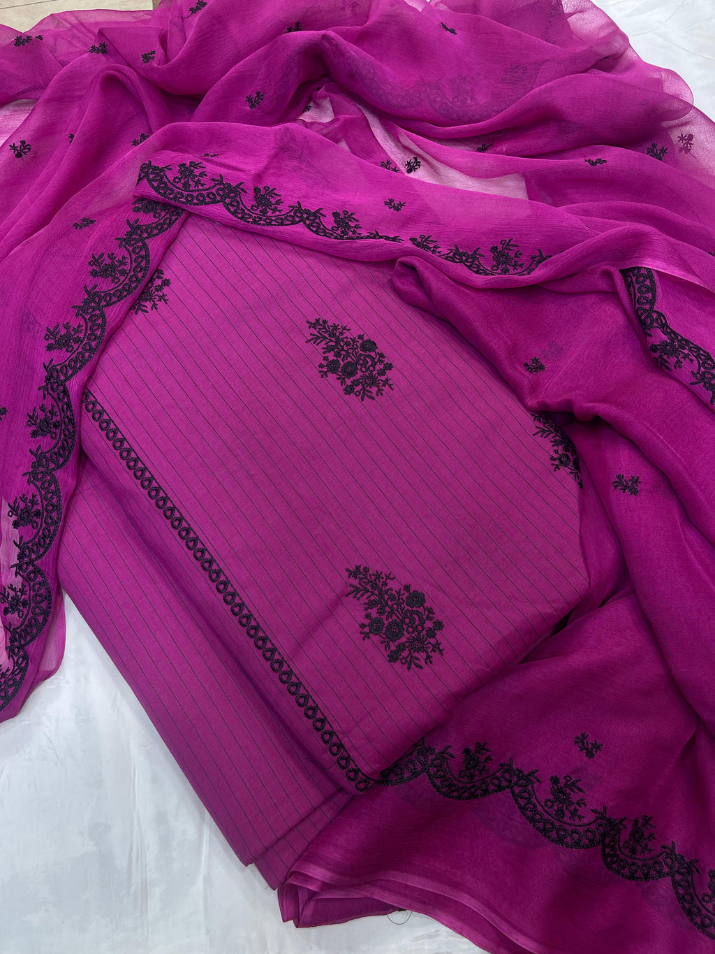 3 Pc Suit Pure Tana Dora Lawn Shirt Full Embroidered With Double Side Cutwork Style Border Dupatta
