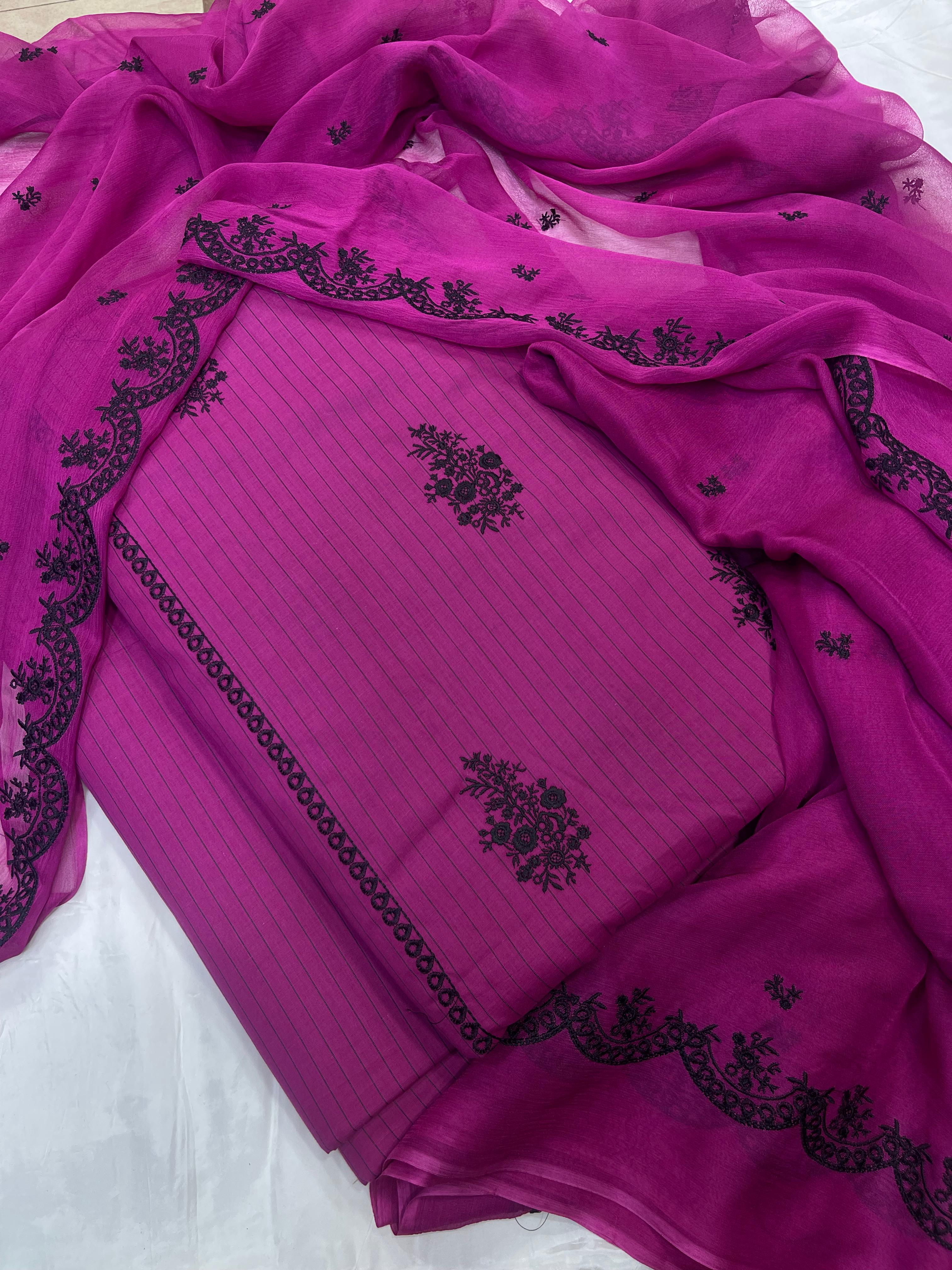 3 Pc Suit Pure Tana Dora Lawn Shirt Full Embroidered With Double Side Cutwork Style Border Dupatta