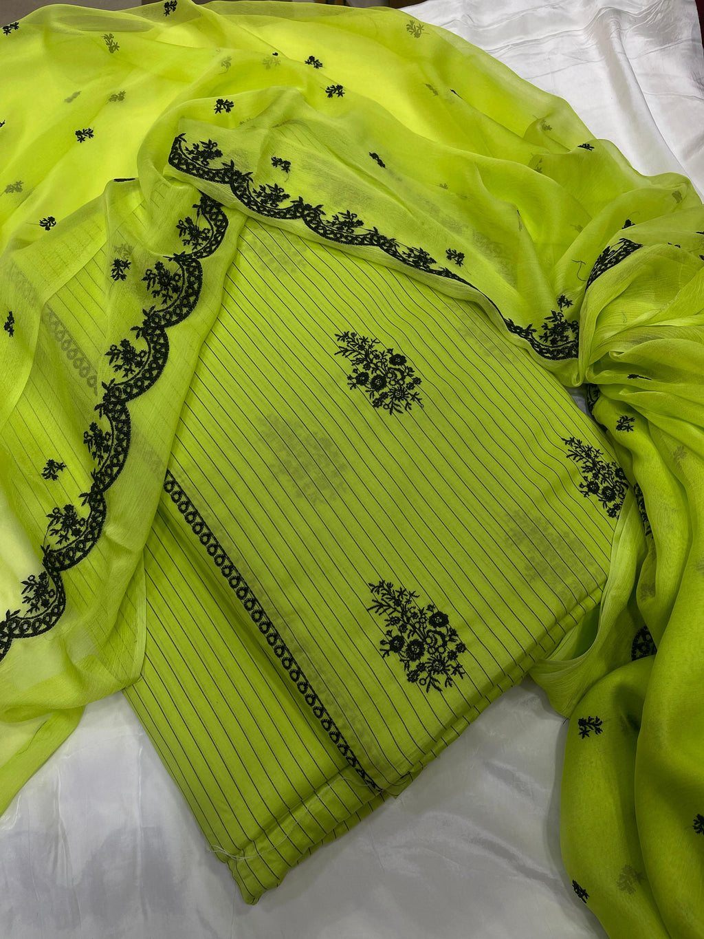 3 Pc Suit Pure Tana Dora Lawn Shirt Full Embroidered With Double Side Cutwork Style Border Dupatta