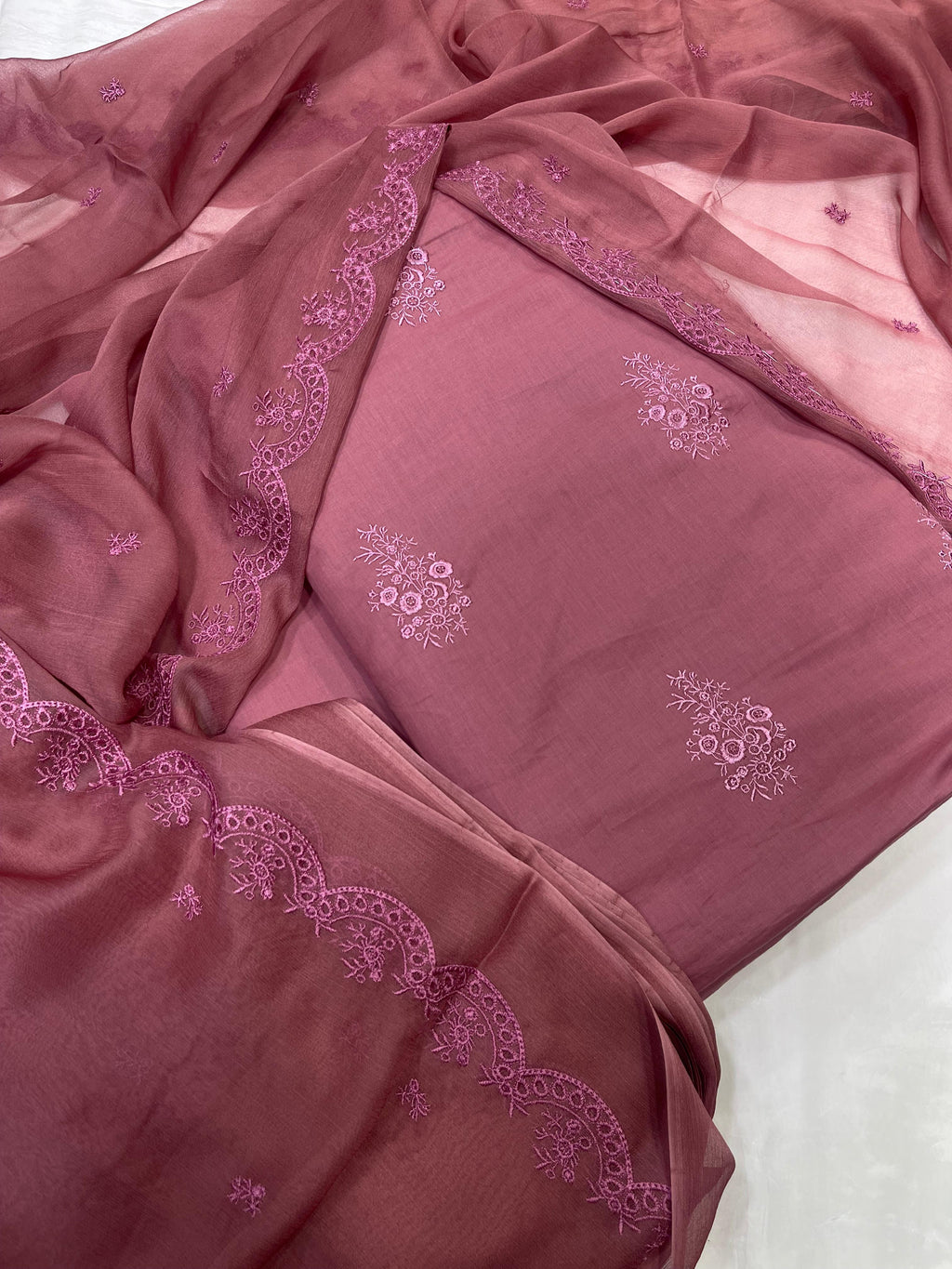 3 Pc Suit Pure Tana Dora Lawn Shirt Full Embroidered With Double Side Cutwork Style Border Dupatta