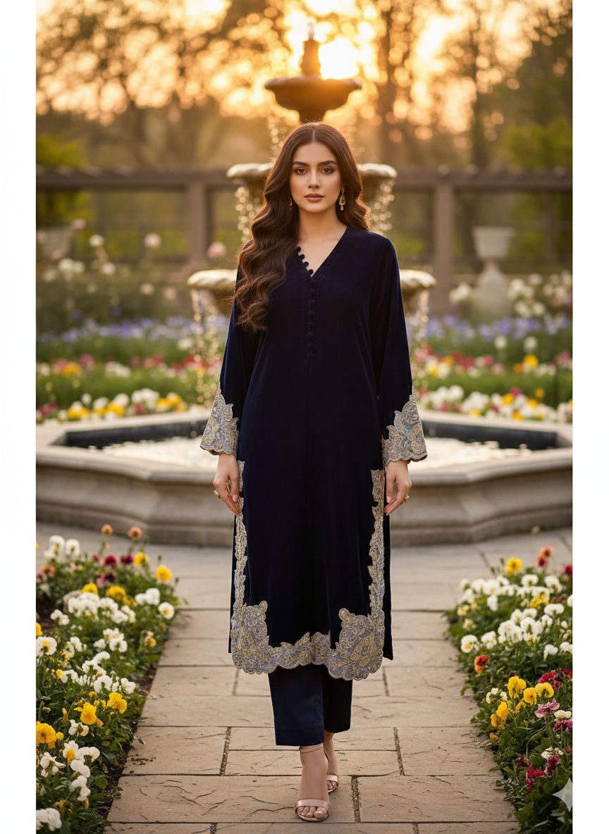 9k Microvelvet Heavy Embroidered Aplique Work