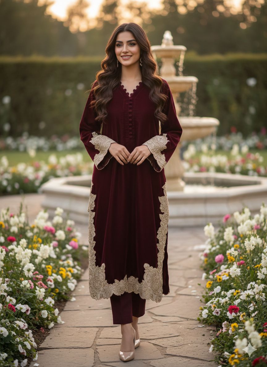 9k Microvelvet Heavy Embroidered Aplique Work