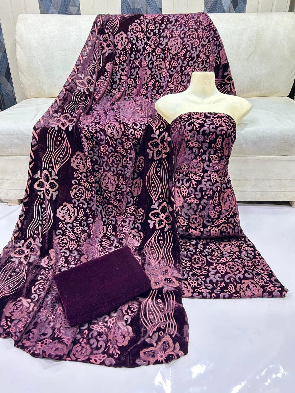 Premium Wedding Collection Bareeze Pure Velvet Outfit With Shirt Dupata and Trouser 3 Pcs