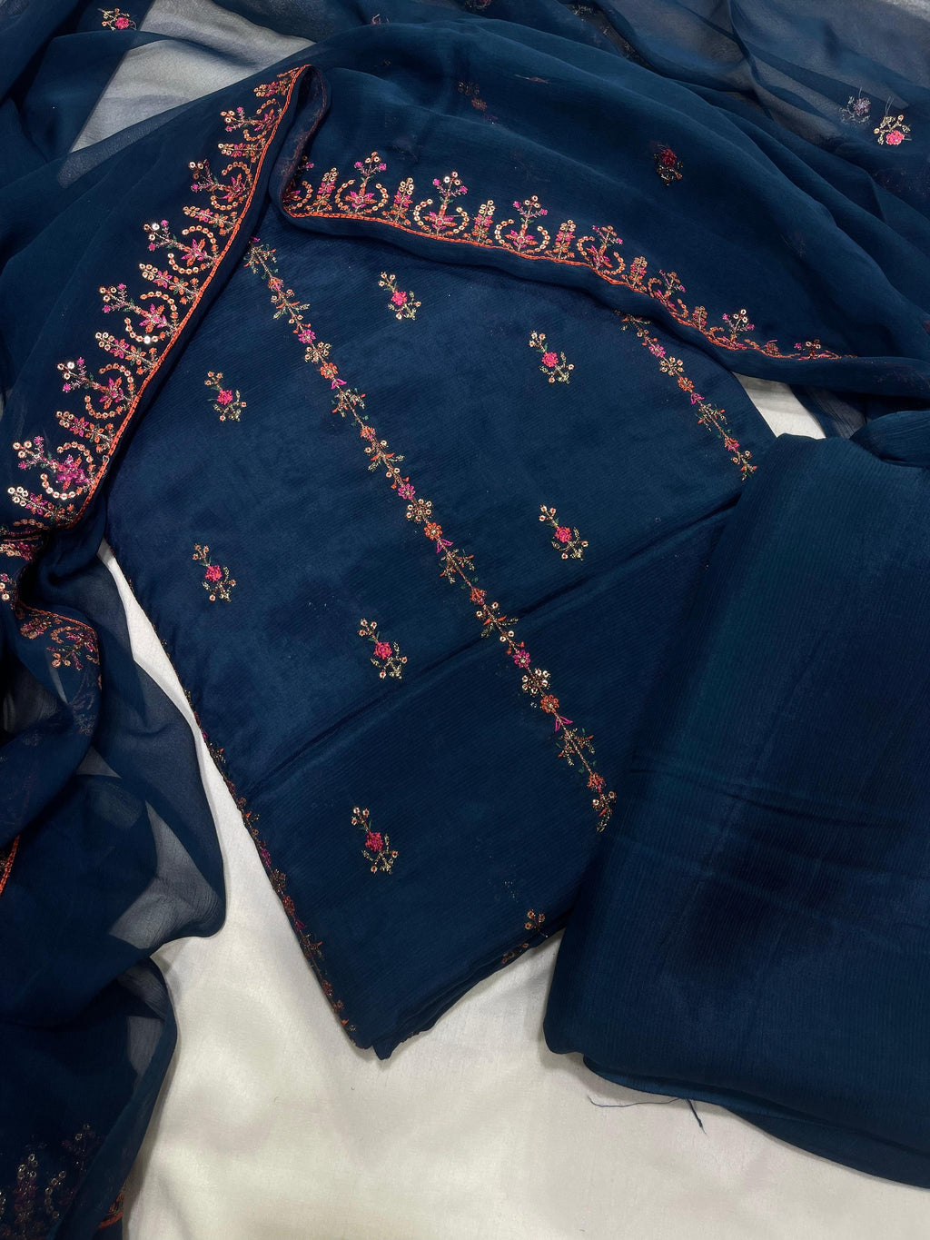 PK Cotton Rawsilk Embroidered 3-Pc Suit