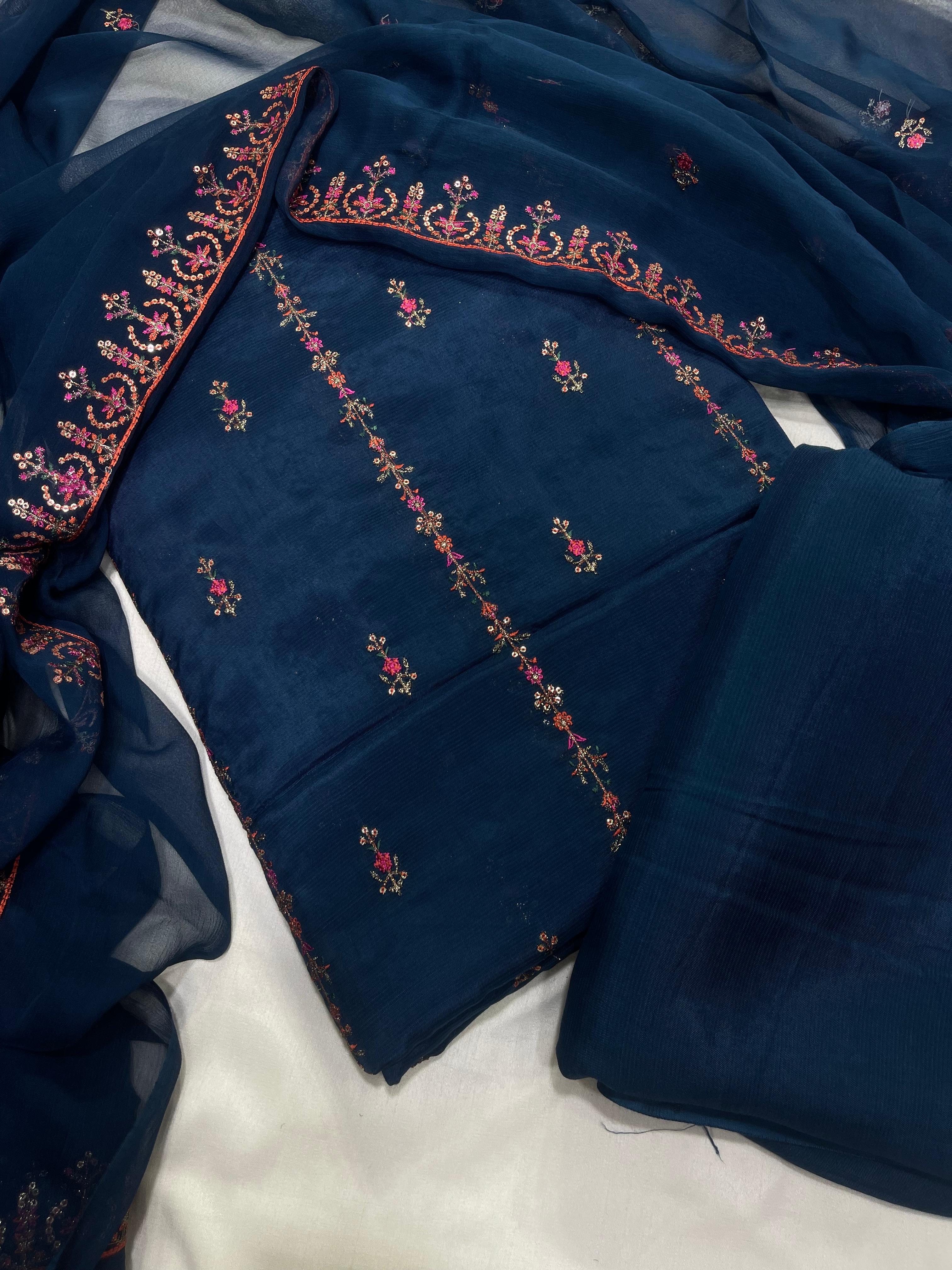 PK Cotton Rawsilk Embroidered 3-Pc Suit