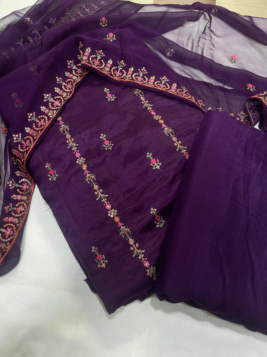PK Cotton Rawsilk Embroidered 3-Pc Suit