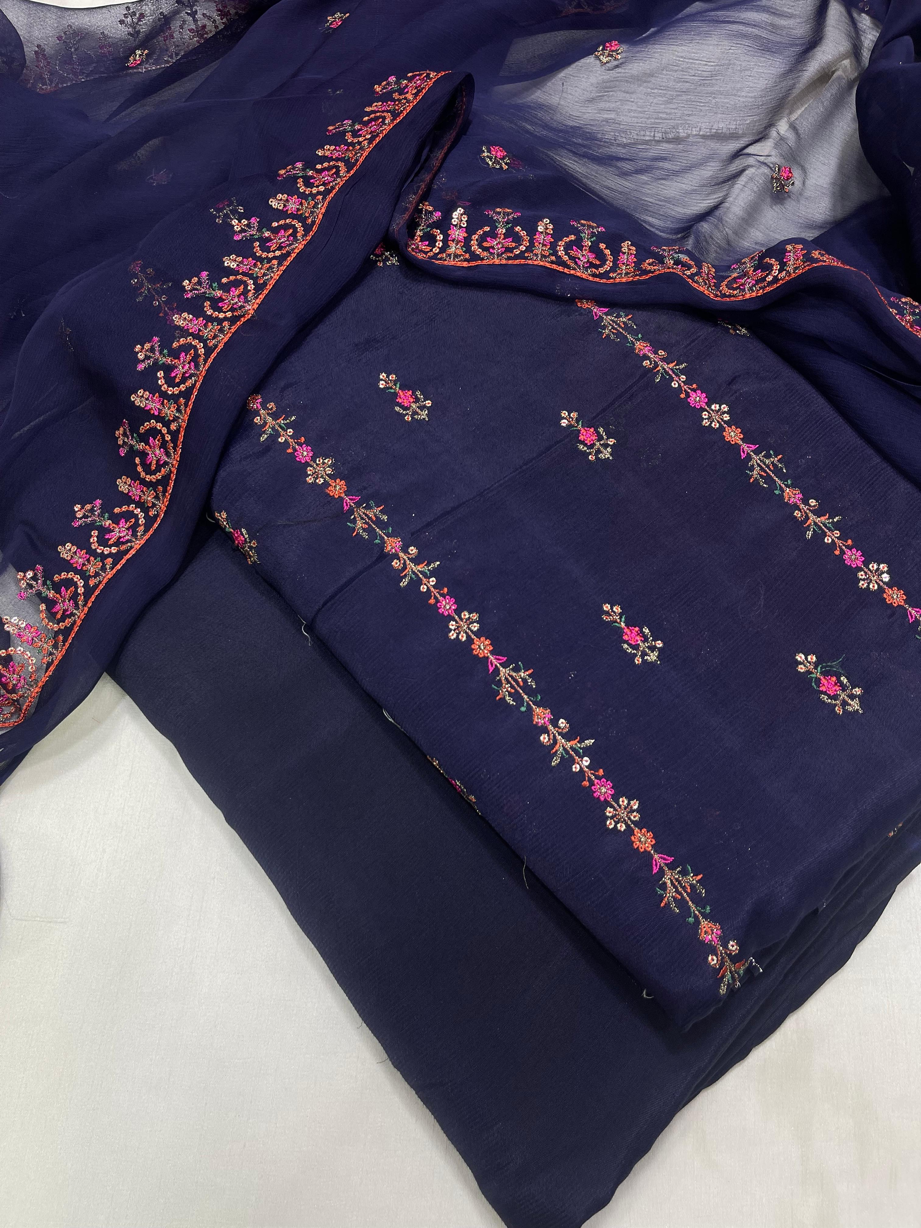 PK Cotton Rawsilk Embroidered 3-Pc Suit