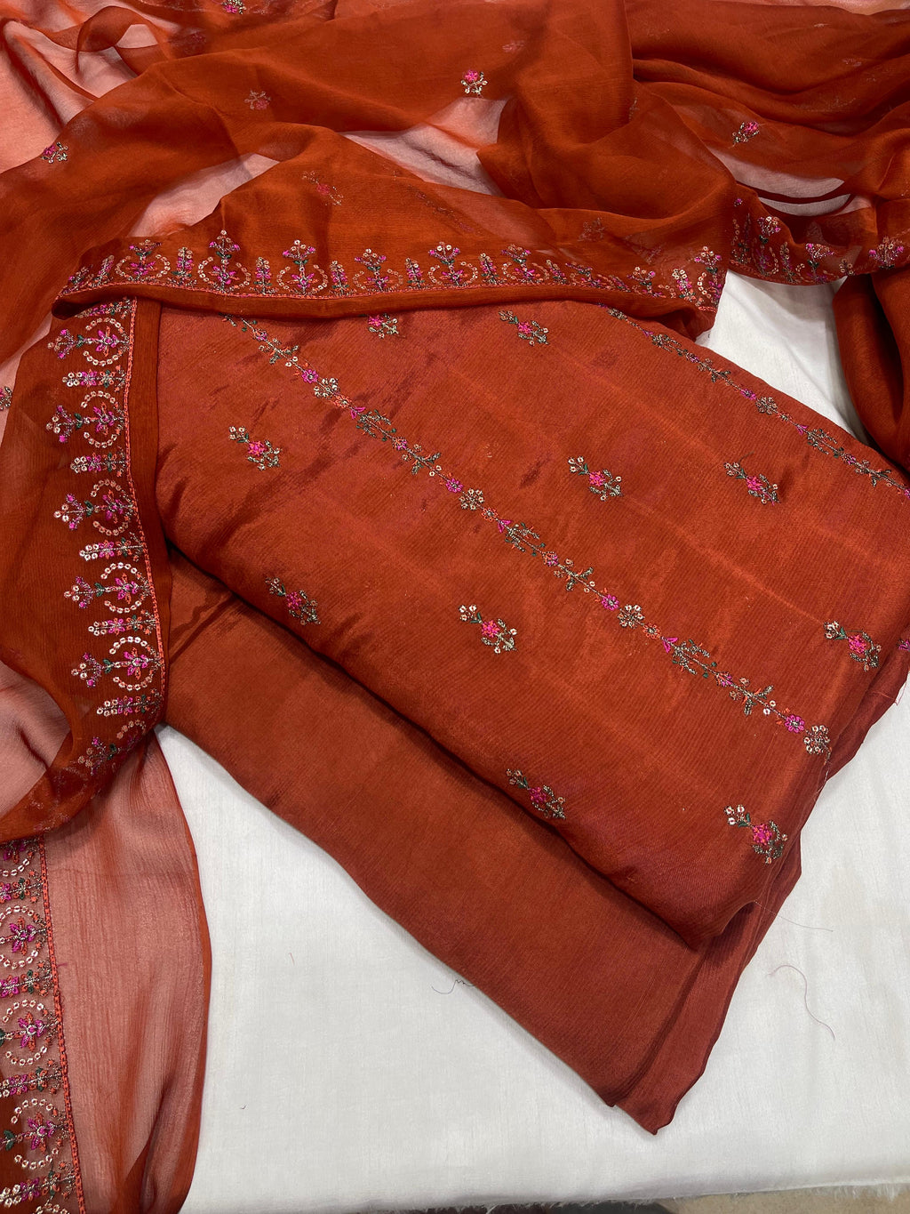 PK Cotton Rawsilk Embroidered 3-Pc Suit