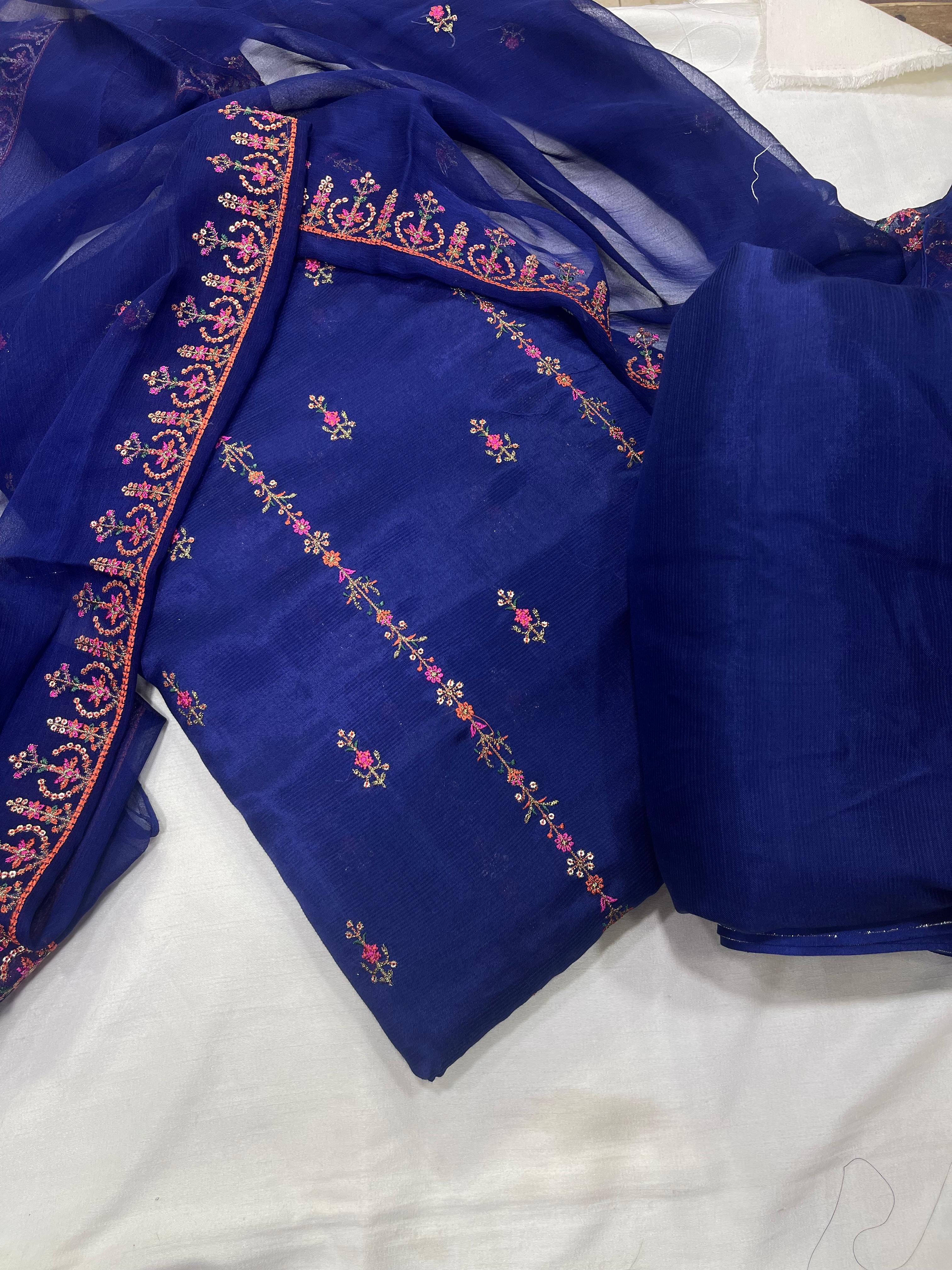 PK Cotton Rawsilk Embroidered 3-Pc Suit