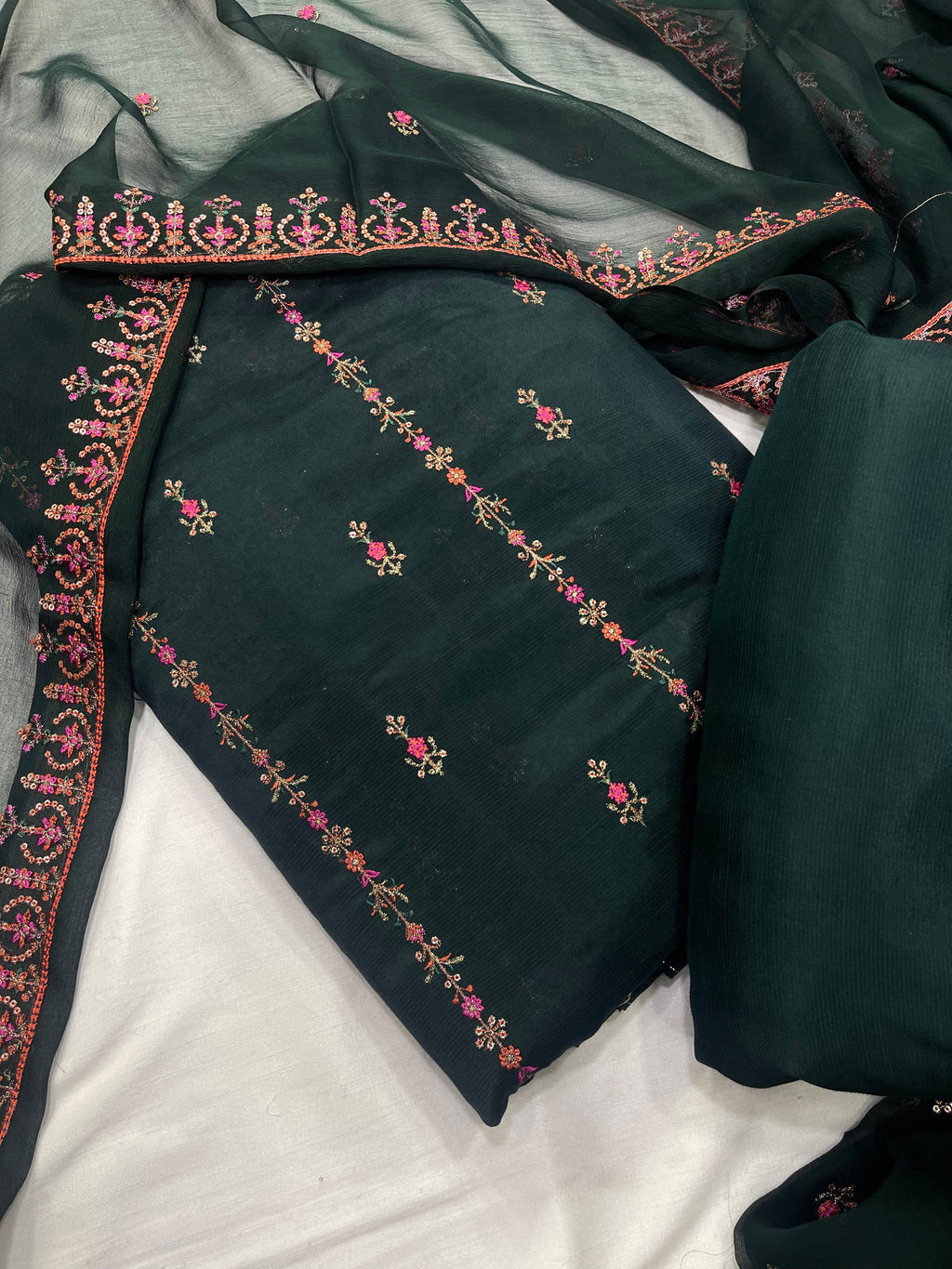 PK Cotton Rawsilk Embroidered 3-Pc Suit