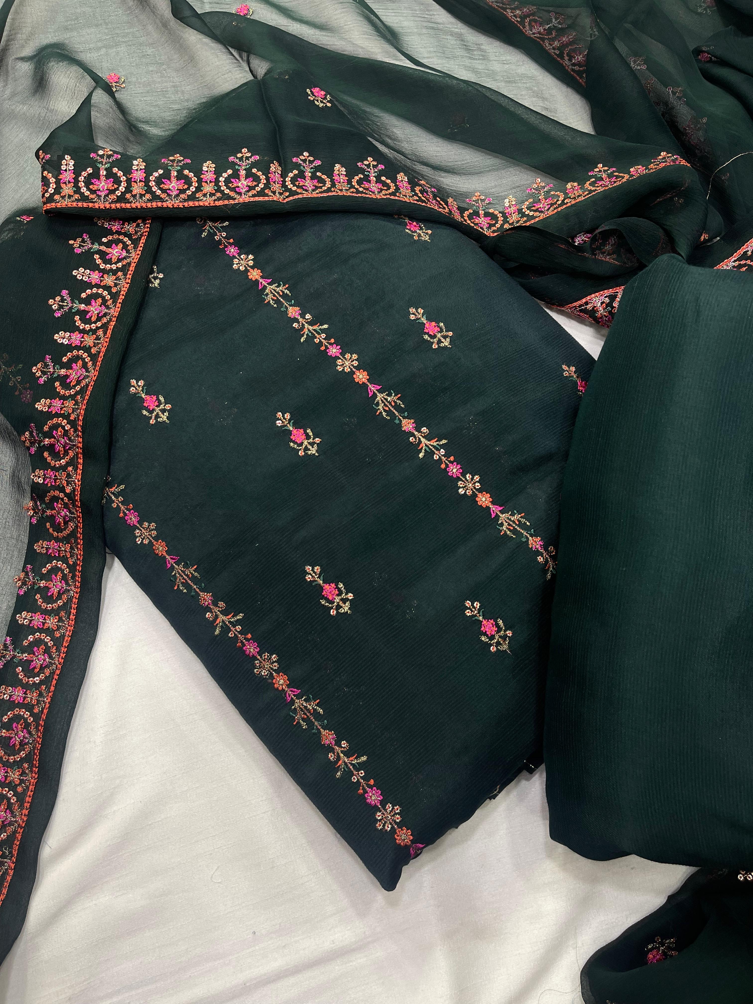 PK Cotton Rawsilk Embroidered 3-Pc Suit