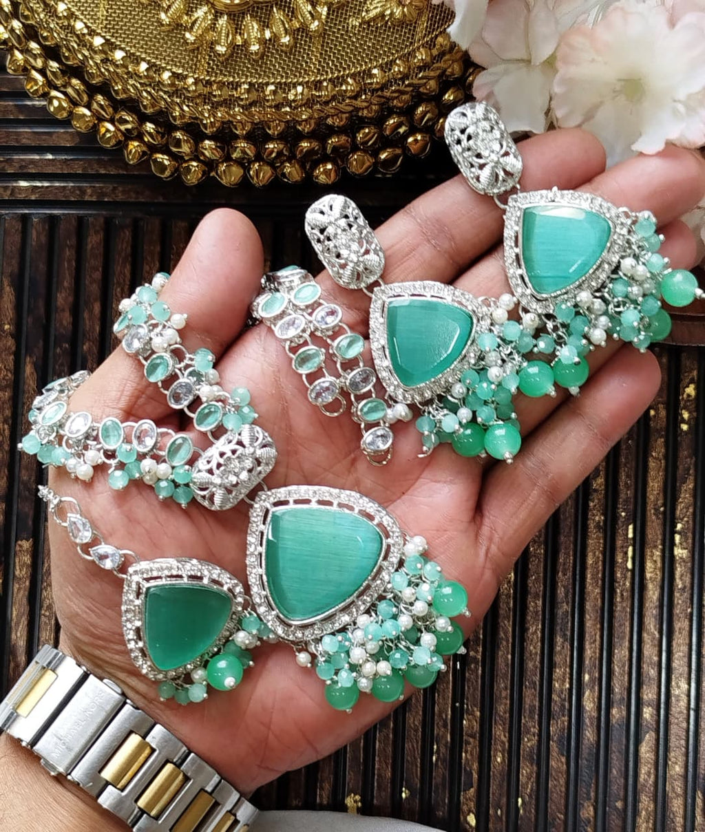 Premium Quality Beautiful Zarcon Stone Egyptian Style Short Mala Set