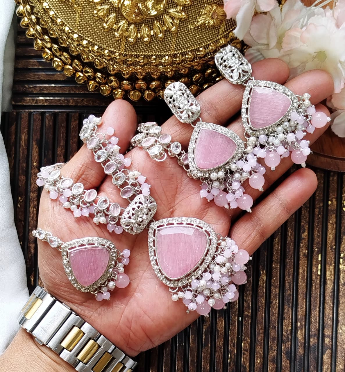 Premium Quality Beautiful Zarcon Stone Egyptian Style Short Mala Set