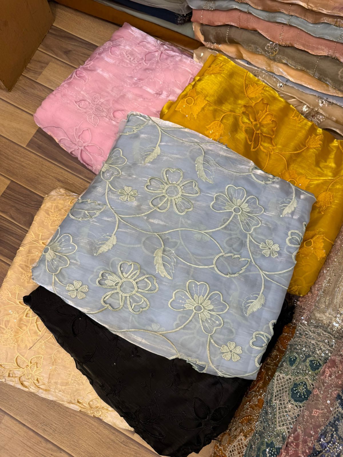 Korean Sheesha Silk Fabric, Cutwork Embroidered