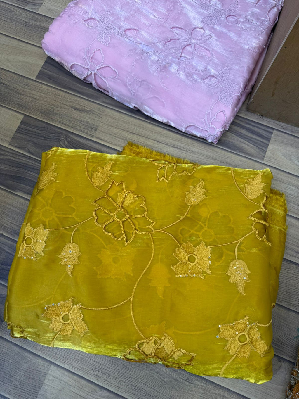 Korean Sheesha Silk Fabric, Cutwork Embroidered