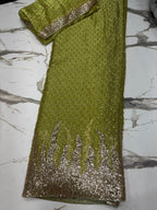 New Arrival 3 Pcs Lawa Silk Crystal Cutdana Border Style Dupata With Silk Trouser