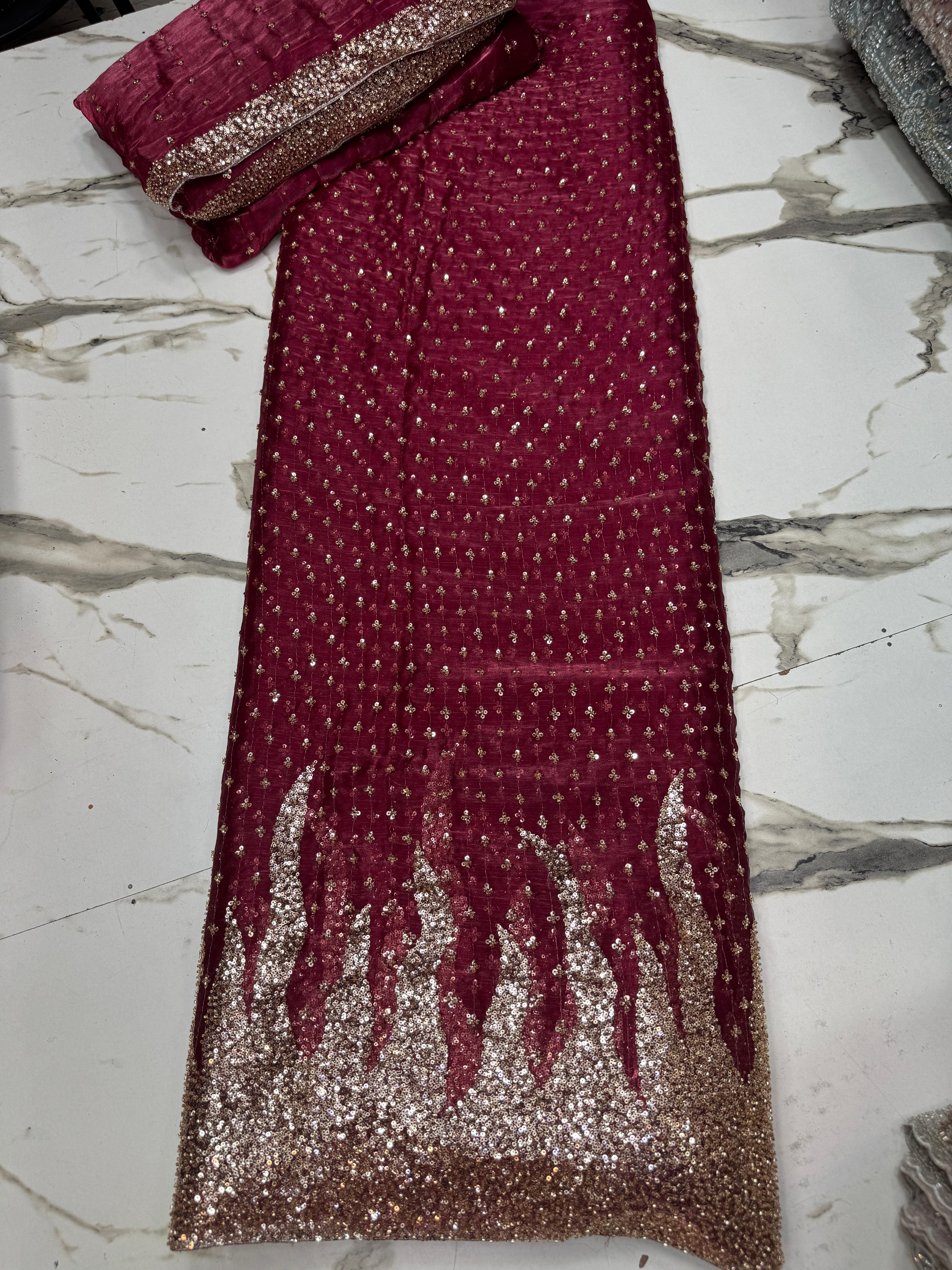 New Arrival 3 Pcs Lawa Silk Crystal Cutdana Border Style Dupata With Silk Trouser