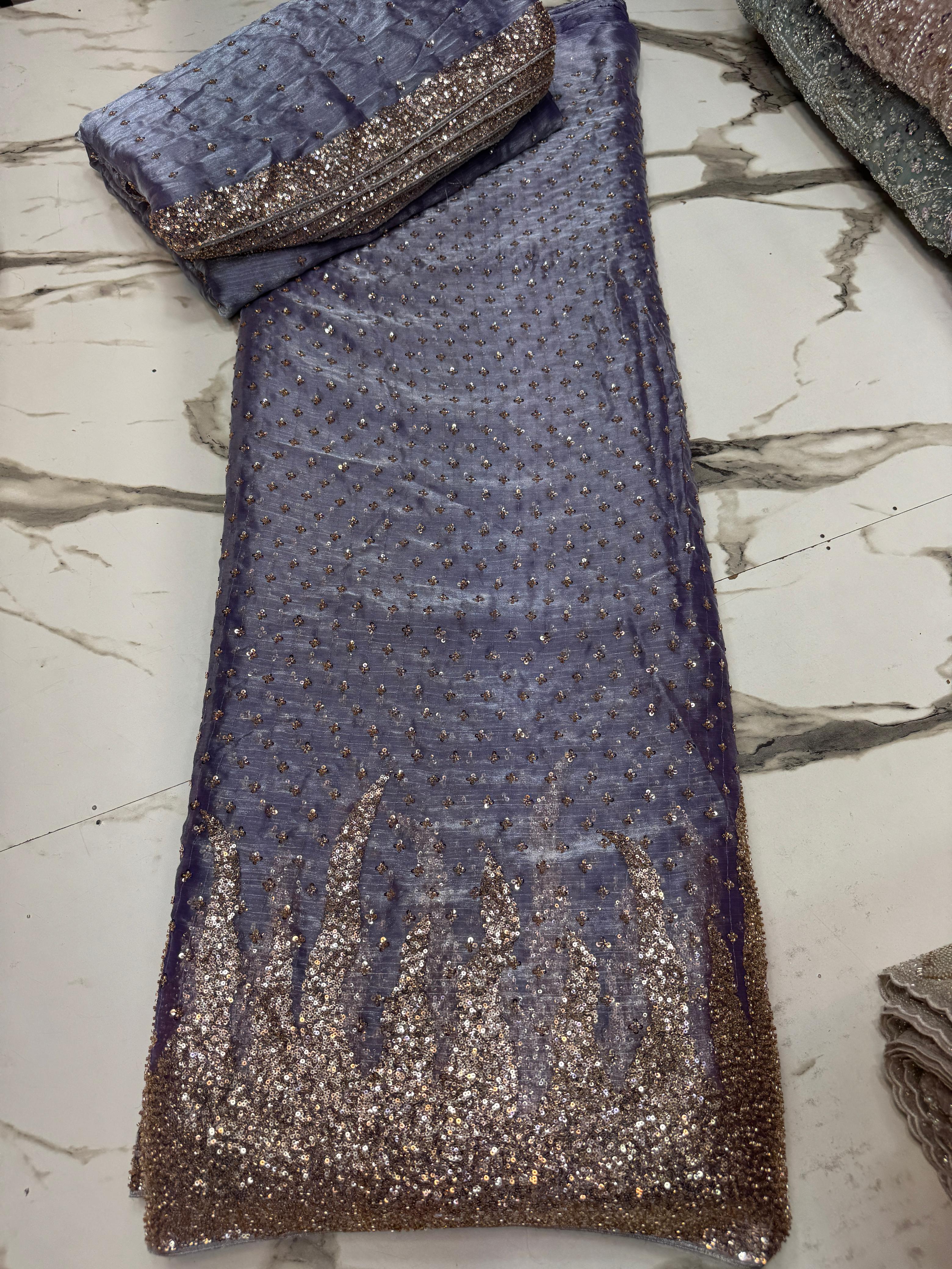 New Arrival 3 Pcs Lawa Silk Crystal Cutdana Border Style Dupata With Silk Trouser