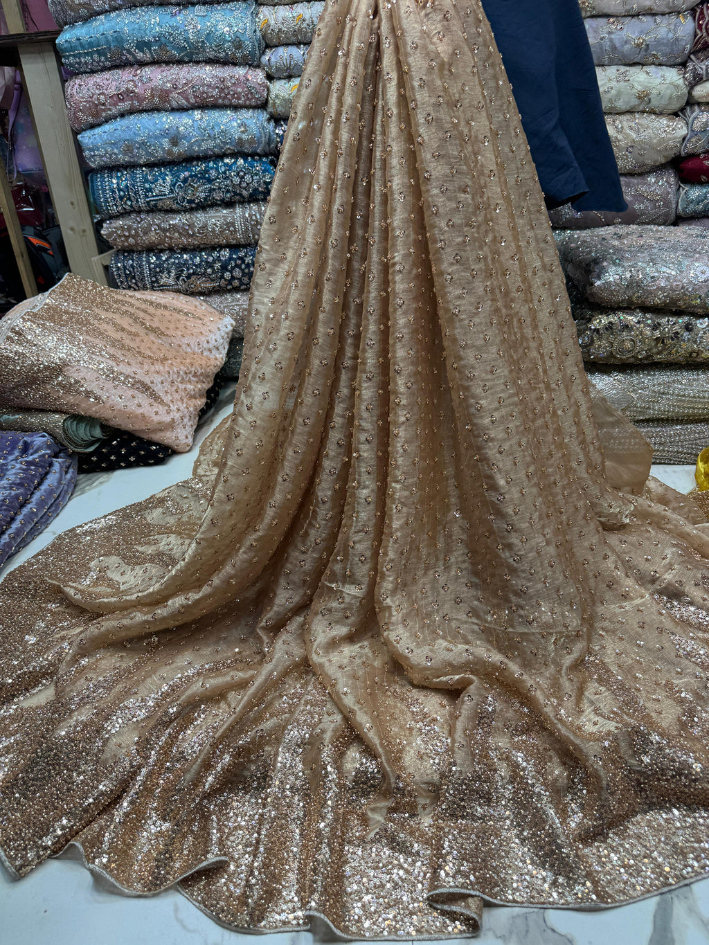 New Arrival 3 Pcs Lawa Silk Crystal Cutdana Border Style Dupata With Silk Trouser