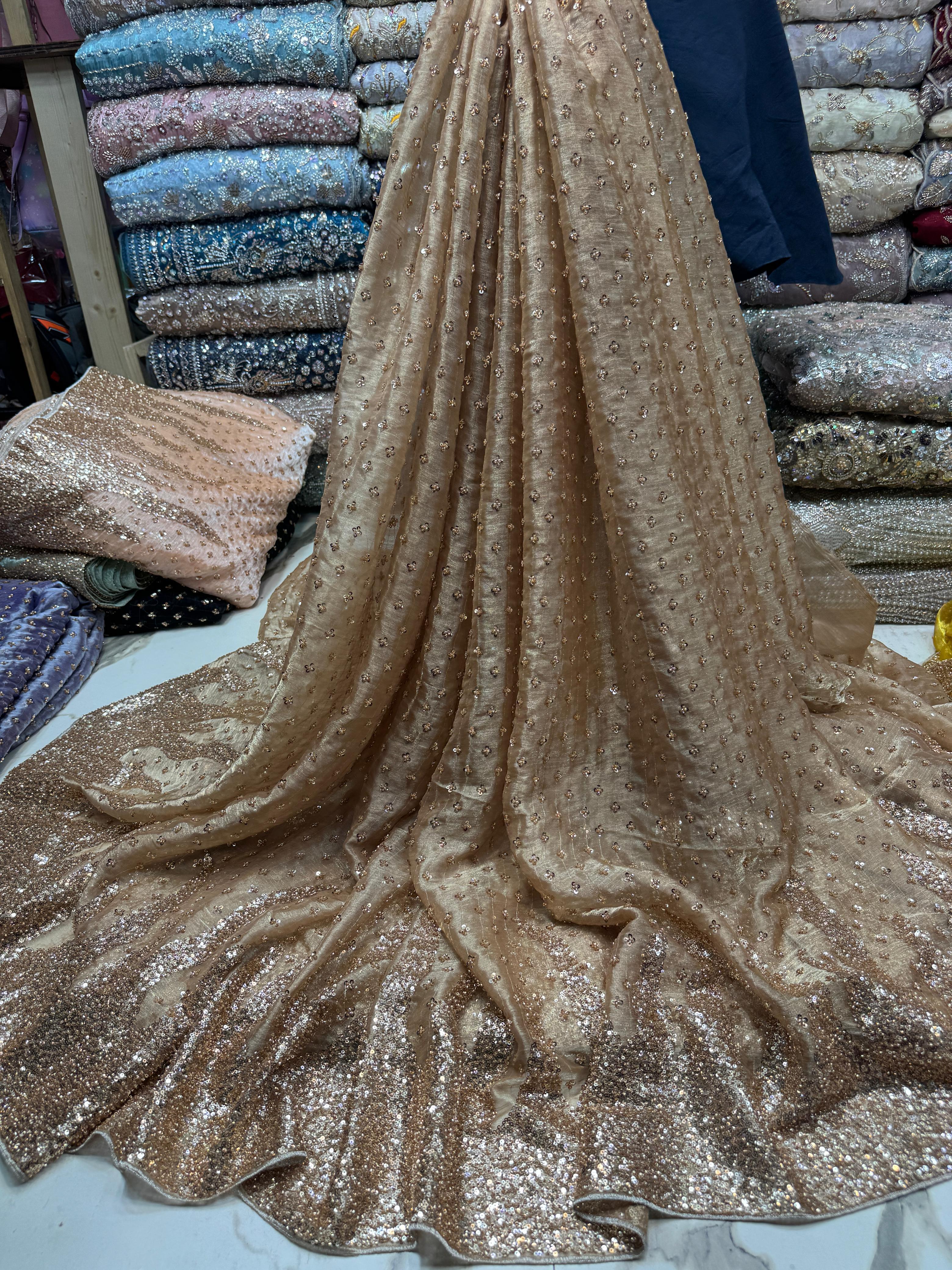 New Arrival 3 Pcs Lawa Silk Crystal Cutdana Border Style Dupata With Silk Trouser