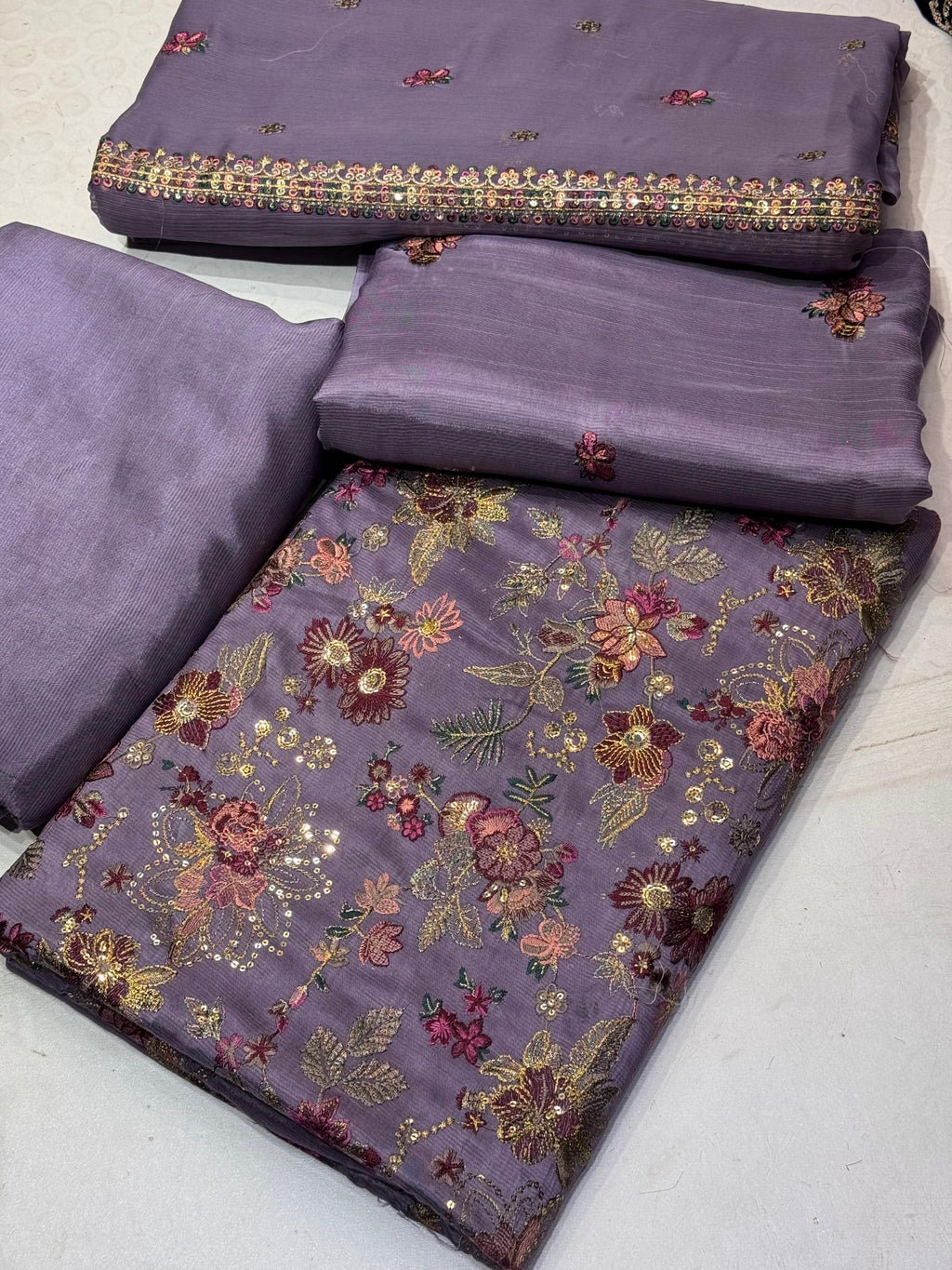 Rawsilk With Chiffon Dupatta  3 Pcs