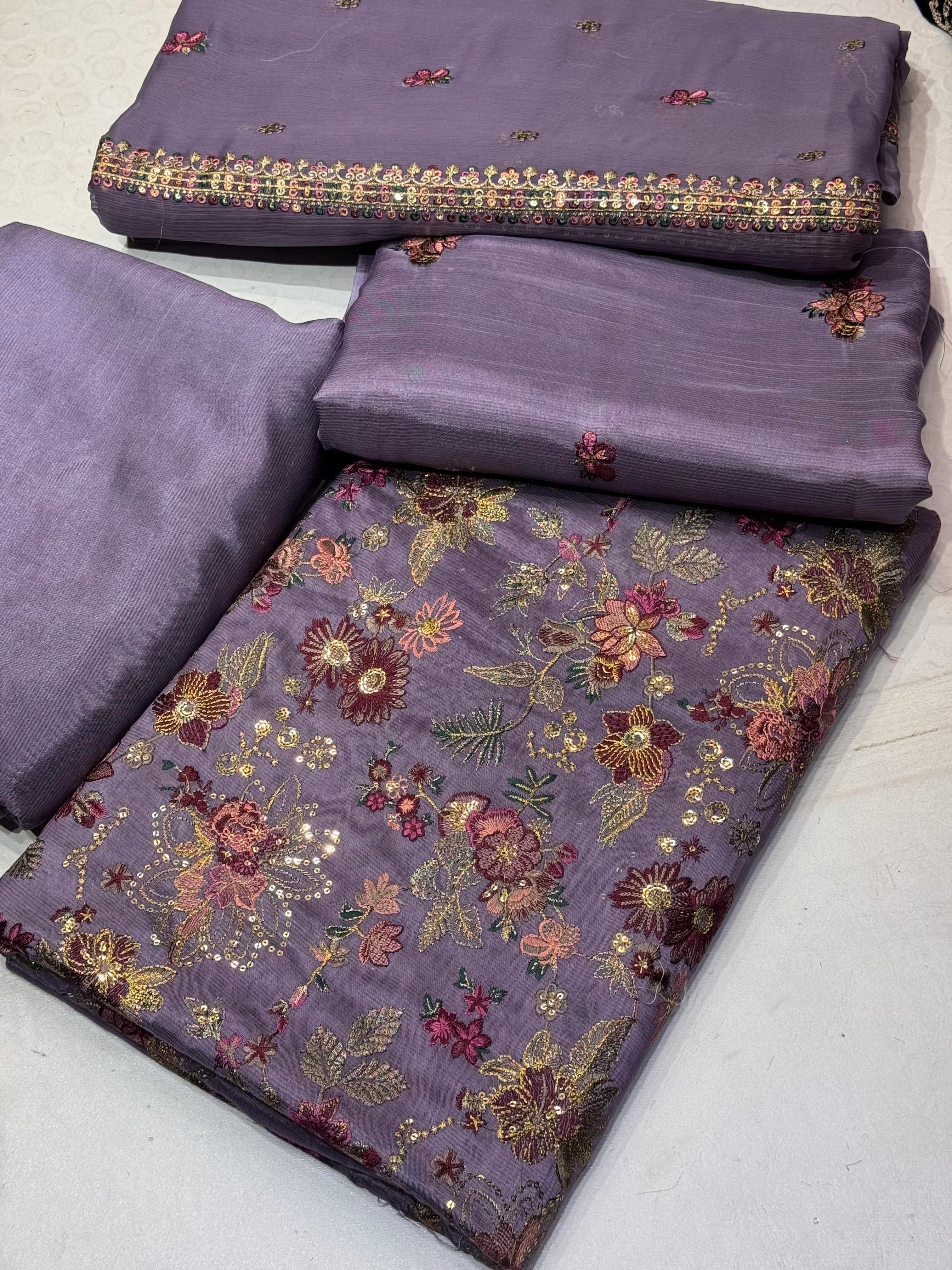 Rawsilk With Chiffon Dupatta  3 Pcs