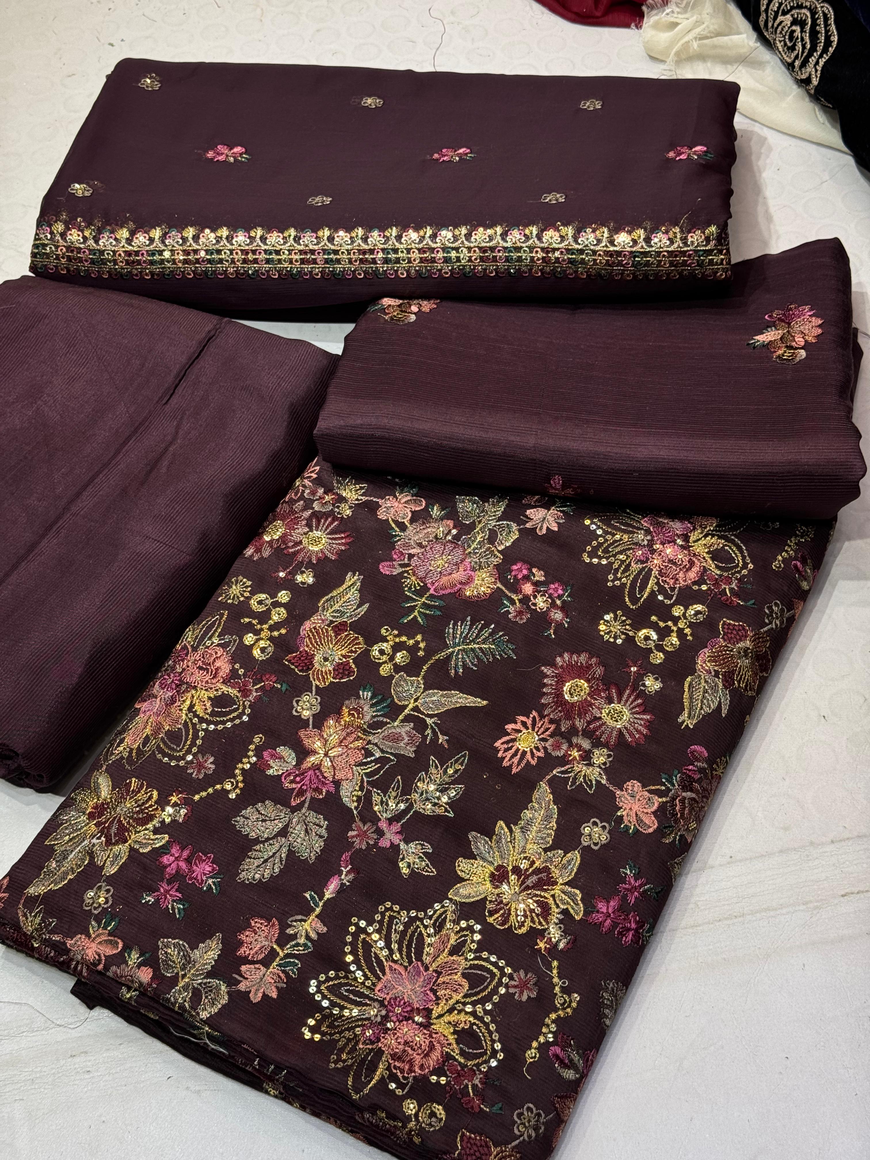 Rawsilk With Chiffon Dupatta  3 Pcs