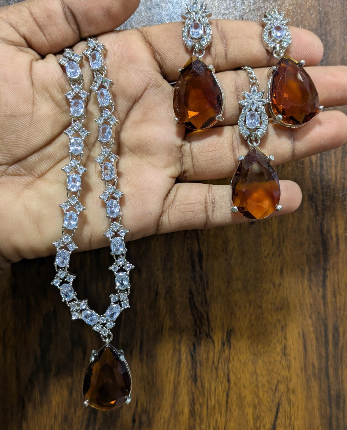 Most beautiful  88 Stone Party Wear Set With Earing Tika