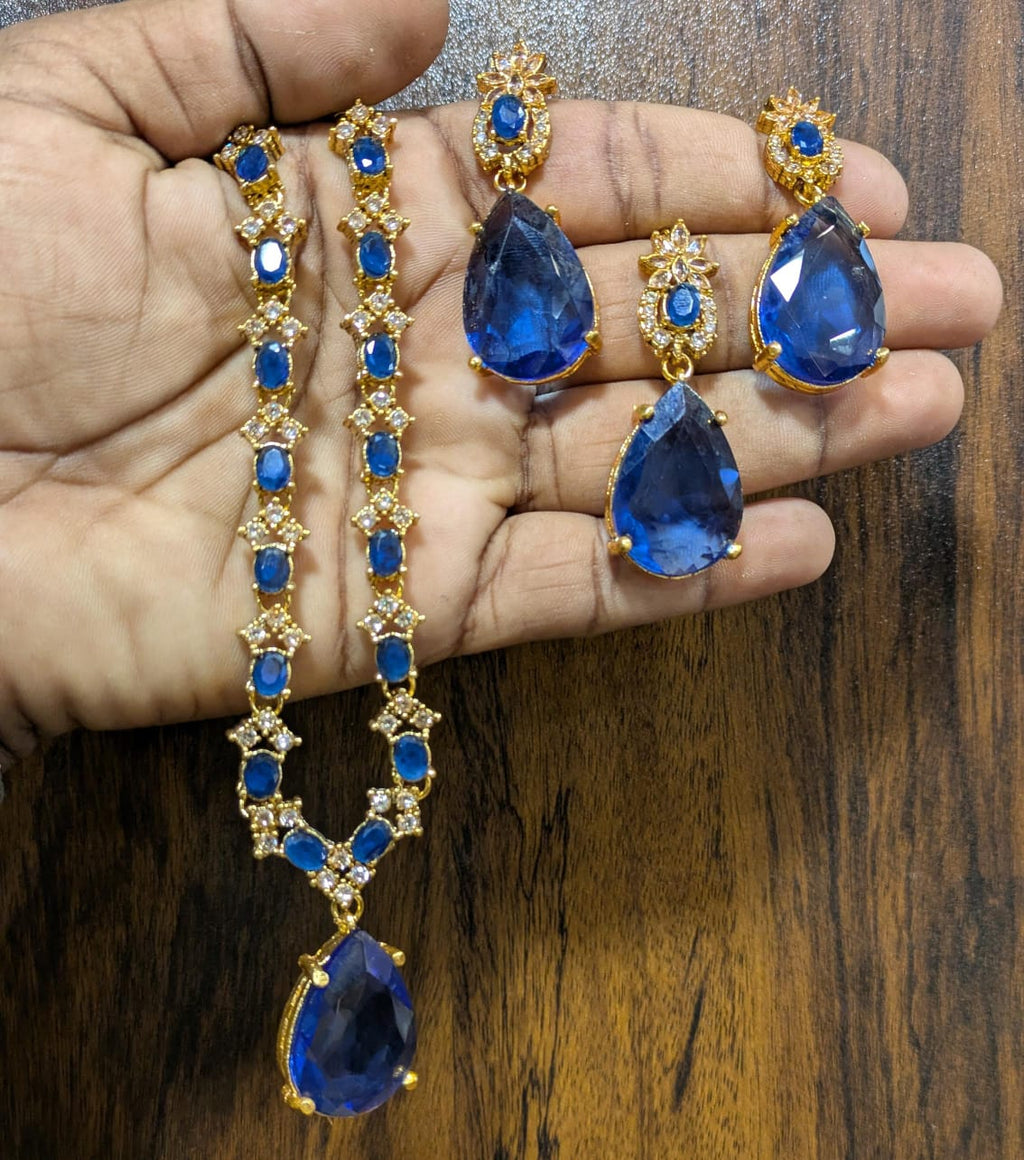 Most beautiful  88 Stone Party Wear Set With Earing Tika