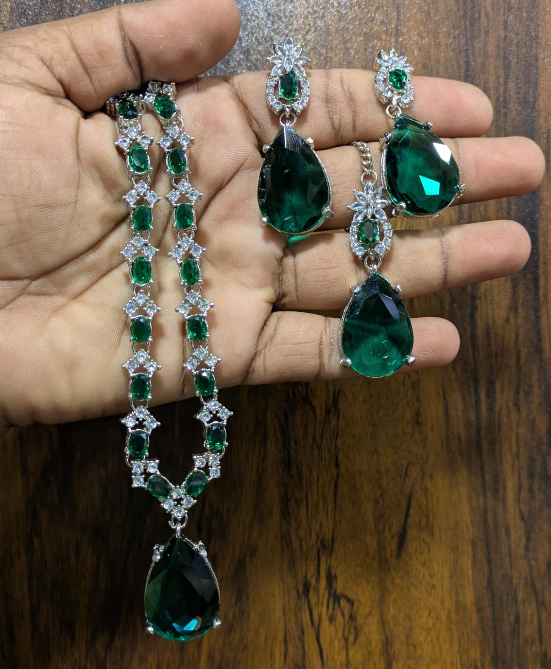 Most beautiful  88 Stone Party Wear Set With Earing Tika