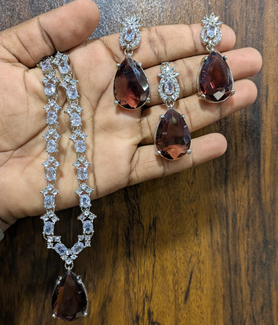 Most beautiful  88 Stone Party Wear Set With Earing Tika