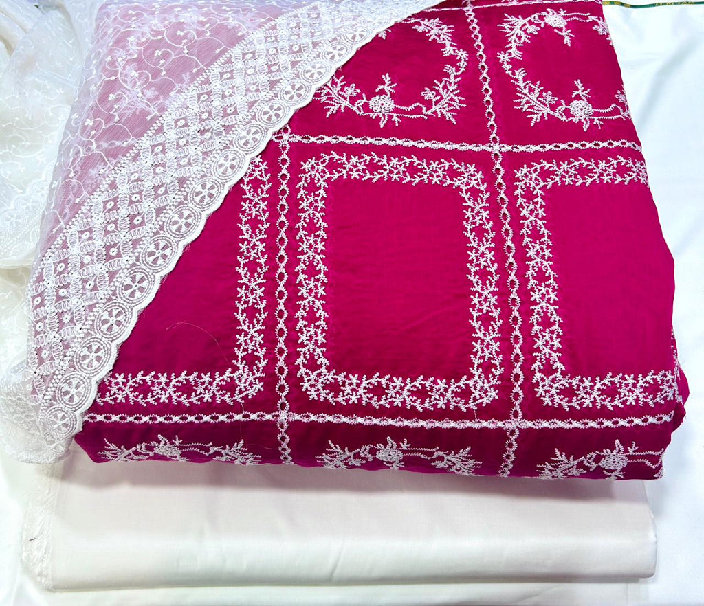 3 Pcs Paper Silk Lawn Shirt With Bareeze Trouser