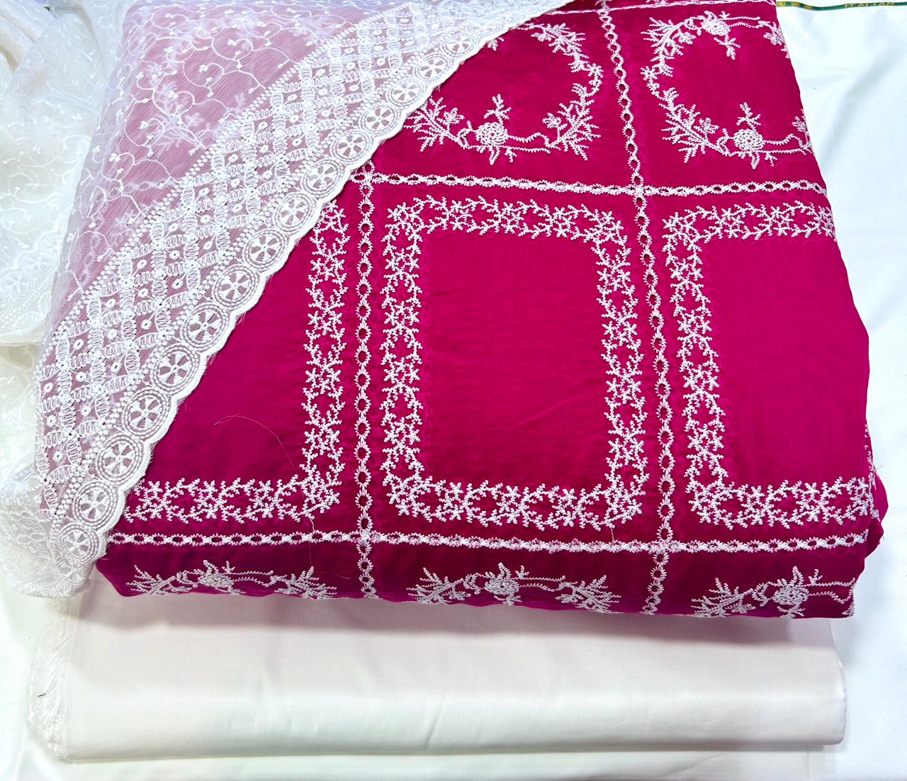 3 Pcs Paper Silk Lawn Shirt With Bareeze Trouser