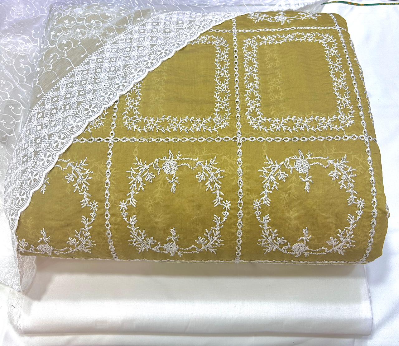 3 Pcs Paper Silk Lawn Shirt With Bareeze Trouser