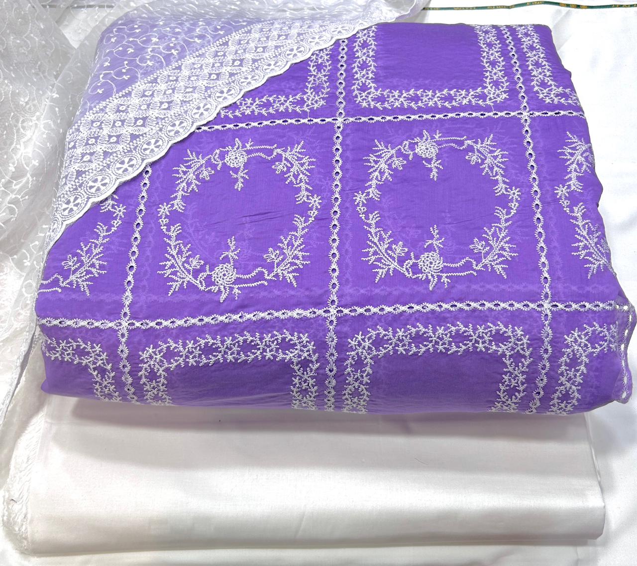 3 Pcs Paper Silk Lawn Shirt With Bareeze Trouser