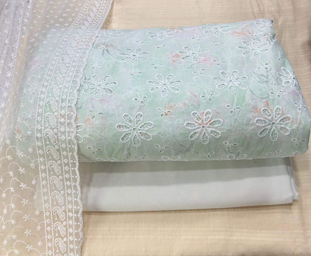 3 Pcs Paper Silk Lawn Shirt With Bareeze Trouser