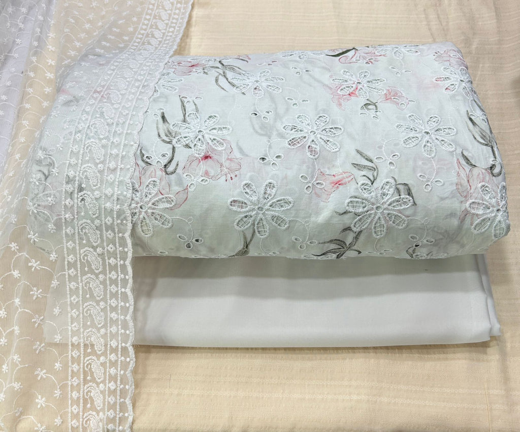 3 Pcs Paper Silk Lawn Shirt With Bareeze Trouser