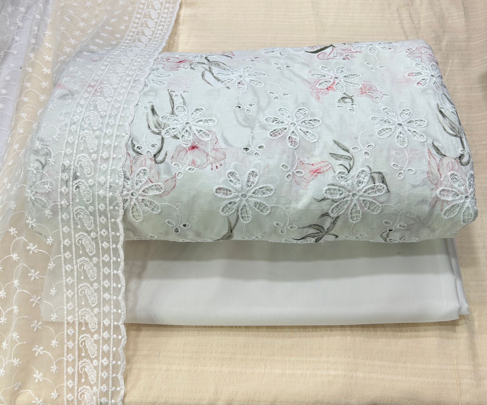 3 Pcs Paper Silk Lawn Shirt With Bareeze Trouser