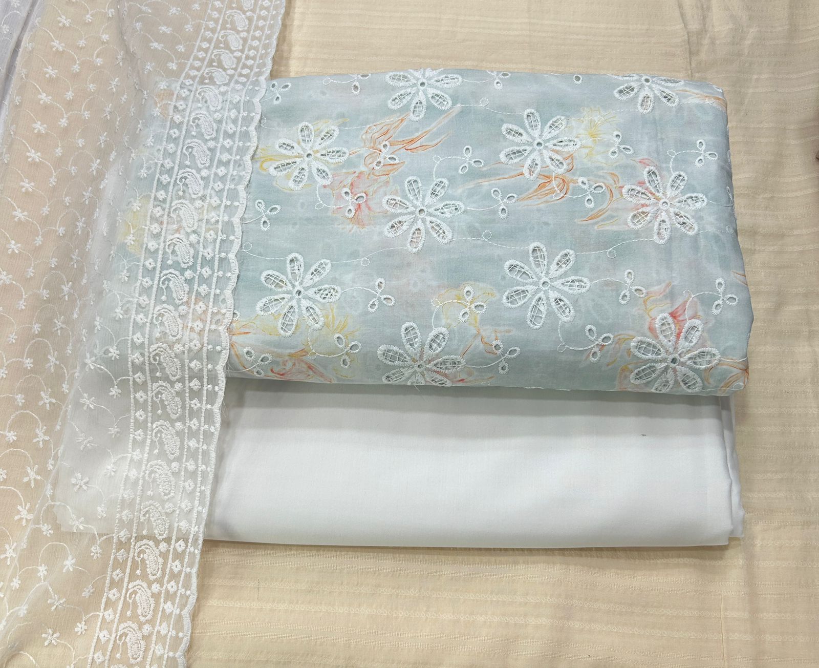 3 Pcs Paper Silk Lawn Shirt With Bareeze Trouser