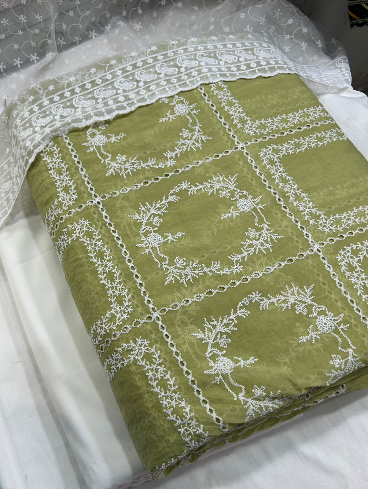 3 Pcs Paper Silk Lawn Shirt With Bareeze Trouser