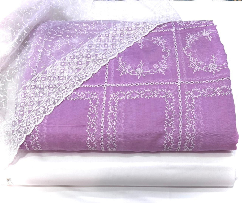 3 Pcs Paper Silk Lawn Shirt With Bareeze Trouser