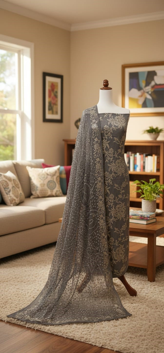 Bamber Chiffon Embroidery Sequence With Chundri