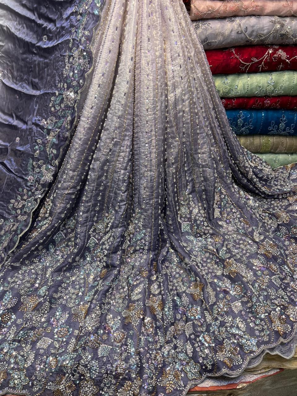 New Arrival Lawa Silk Crystal Multi Cutdana Border Style Dupata With Short Silk Trouser