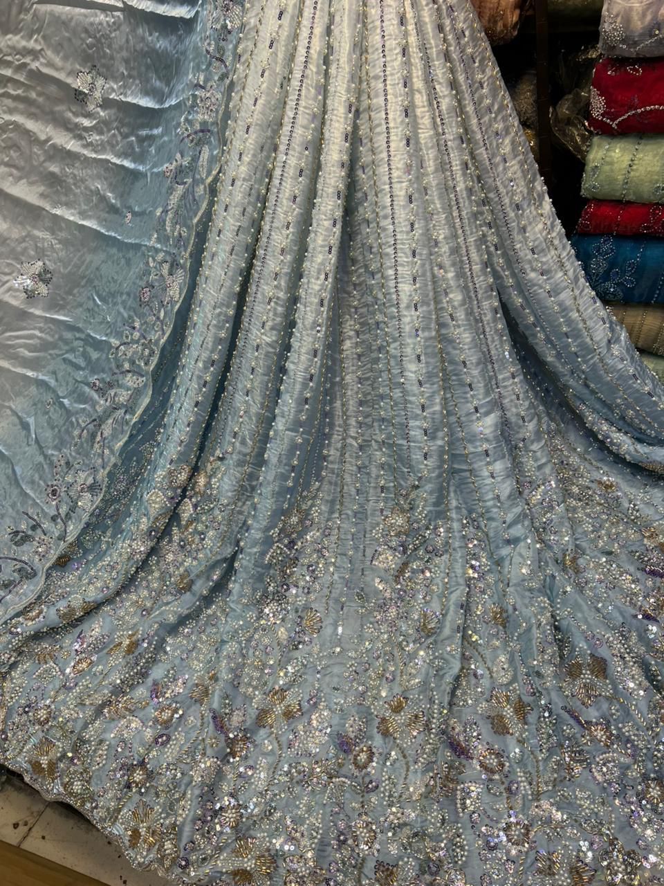 New Arrival Lawa Silk Crystal Multi Cutdana Border Style Dupata With Short Silk Trouser