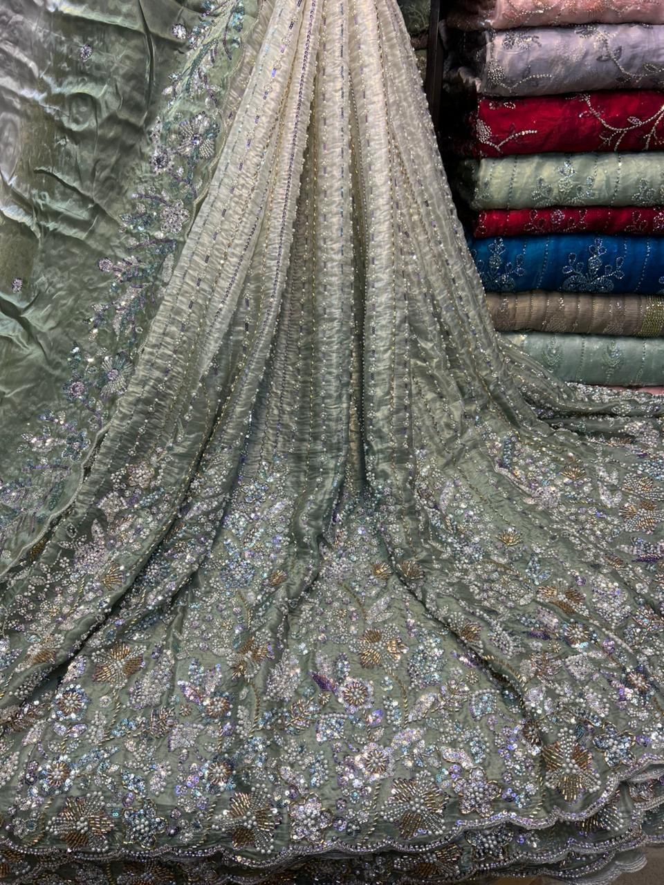 New Arrival Lawa Silk Crystal Multi Cutdana Border Style Dupata With Short Silk Trouser