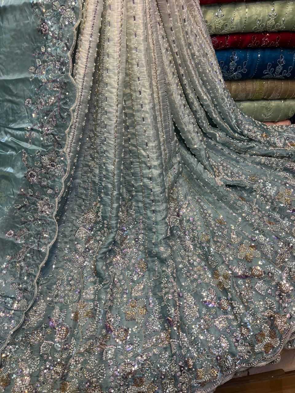 New Arrival Lawa Silk Crystal Multi Cutdana Border Style Dupata With Short Silk Trouser