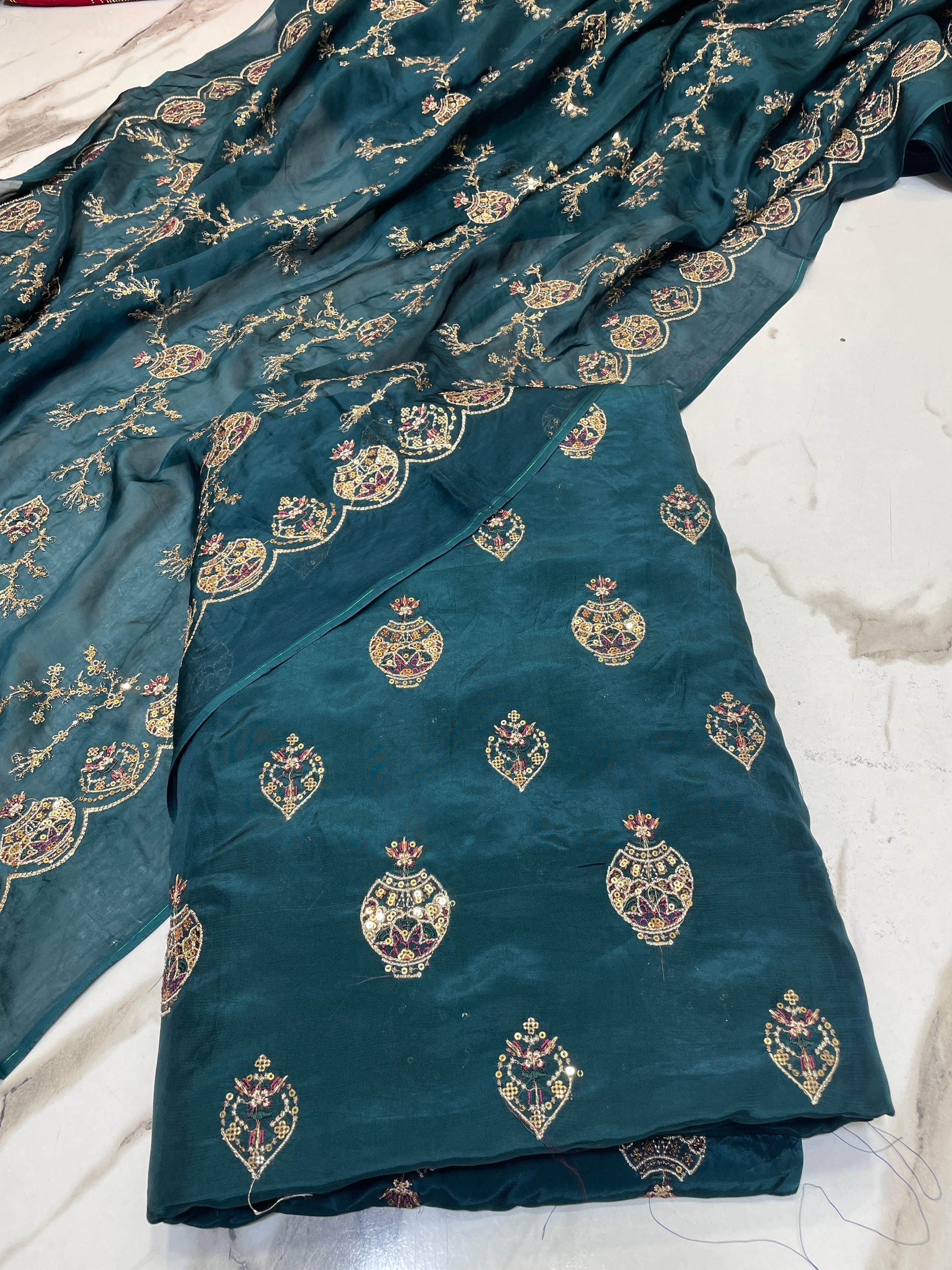 New Arival Russian Silk Katori Sequence Work Medium Silk Dupata + Trouser