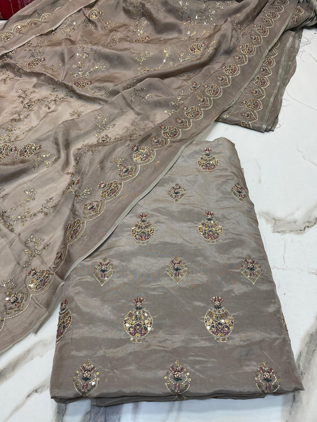 New Arival Russian Silk Katori Sequence Work Medium Silk Dupata + Trouser