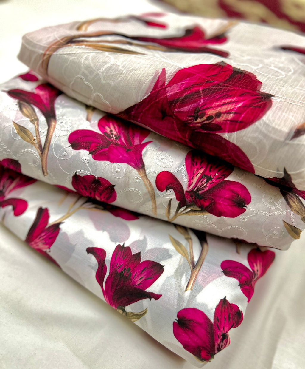 CHICKEN KARI SHIRT WITH PRINTED TROUSER & CHIFFON SOFT EMBROIDERY DUPATA