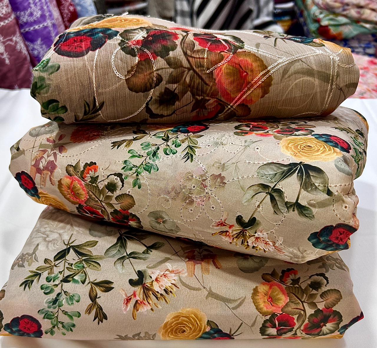 CHICKEN KARI SHIRT WITH PRINTED TROUSER & CHIFFON SOFT EMBROIDERY DUPATA